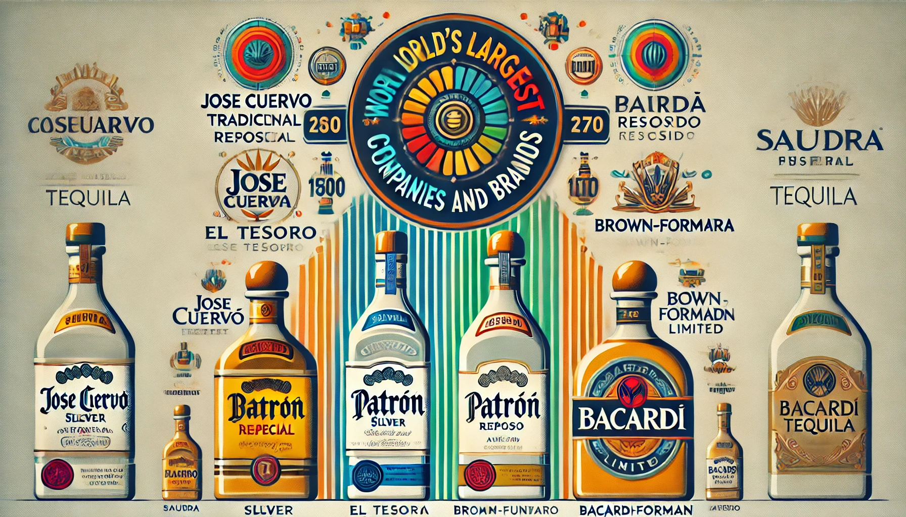 Explore the world's largest tequila companies and brands, including Jose Cuervo, Patrón, Beam Suntory, Brown-Forman, and Bacardi. Discover their market impact, key brands, and global presence in this comprehensive report.